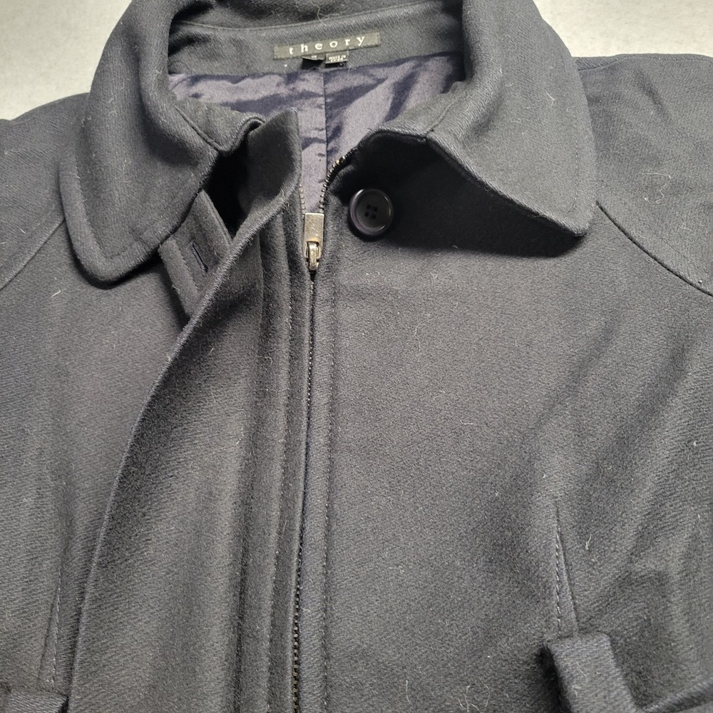 Theory Black Wool Blend Belted Trench Coat Jacket Petite P Zip Up Raglan Sleeve - Picture 6 of 11